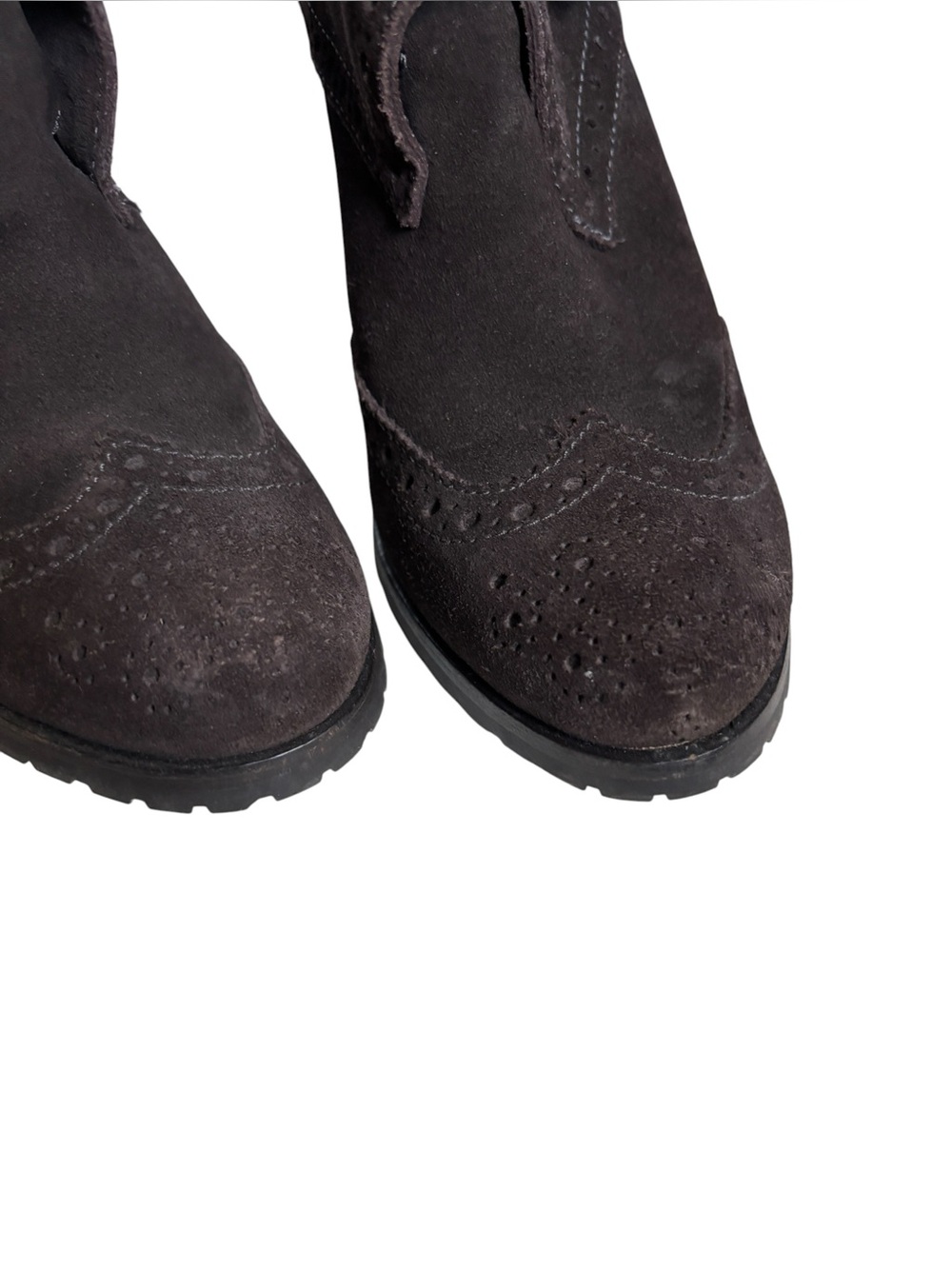 Authenticated Prada Milano Dark Brown Suede Brogue Heeled Ankle Boots - Picture 2 of 11